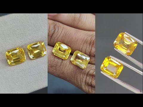 Pair of sapphires Vivid Yellow cushion cut 8.24 carats, Sri Lanka Video  № 1