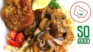 Jagerschnitzel  Authentic German Schnitzel with Brown Jager Sauce