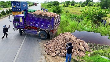 Watch Out Start New Landfill Project! By Dump Truck 5Ton & Skill Dozer Pushing Soil, Mix VDO