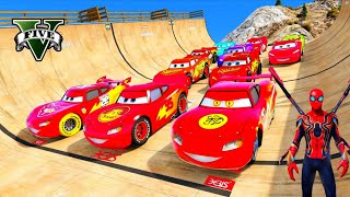 GTA 5 Spiderman Cars 3 DisneyCars Lightning McQueen, Mack Truck Mega Ramp Jump In Water Ep.93