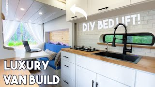 ULTIMATE STEALTH VAN TOUR! | Elevator bed + OffGrid Living | FullTime Luxury Tiny Home! (Van Life)