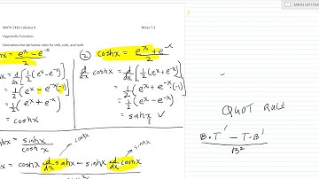 MATH 2411 Calculus 2 Section 7.3 Part 2 Derivatives of Hyperbolic Trig Functions