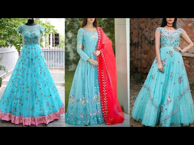 NEW DESIGNER SKY BLUE GOWN With Plazo FOX GEORGETTE WITH EMBROIDERY LG –  𝐋𝐎𝐎𝐊𝐒 𝐀𝐍𝐃 𝐋𝐈𝐊𝐄𝐒