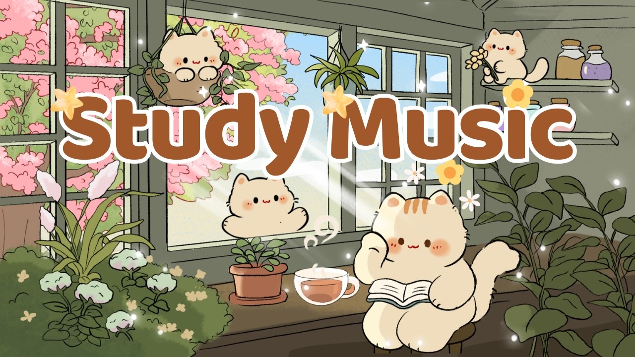 Study Music ☕📰 Lofi Kitty ☀️🌻2 Hour Cafe Song 🌸Stream cafe☕ cute & relaxing 🎶 Make Your Day Better