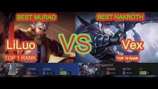 RANK 1 THE BEST MURAD LILUO VS VEX THE BEST NAKROTH /ARENA OF VALOR HIGHEST RANK 李白vs韩信