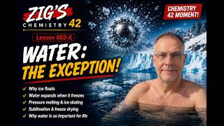 Vorschaubild zu: Lesson 003-A: Water – The Exception! | Why Ice Floats, Expands & Even Sublimes (von Zig's Chemistry 42, YouTube)