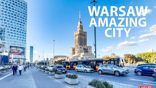 Warsaw Poland City Tour - Walking Tour Downtown, 4k City Walk Warsaw - Travel Walking Tour,