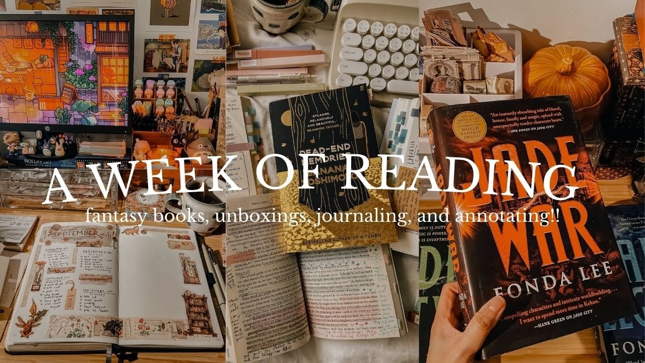a week of reading fantasy books, annotating, unboxing books & journaling ☁️✨