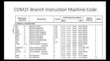 COM2F Branch Instruction Machine Code