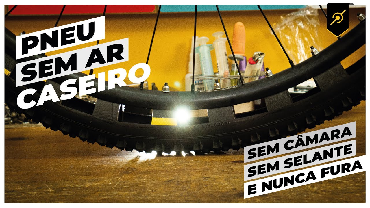 Pneu SEM AR caseiro. Sem câmara nem selante, nunca esvazia, não precisa calibrar nunca. Pedaleria