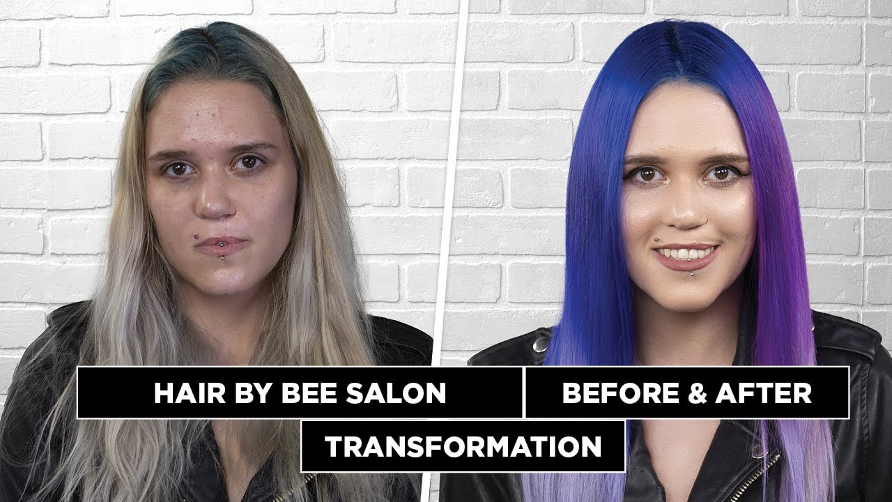 Half Half Color Pink Purple Hair By Bee Salon Full Tutorial Youtube