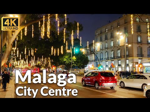 Walking Tour of Malaga City Centre in December 2022, Costa del Sol,  Spain (4K Ultra HD)