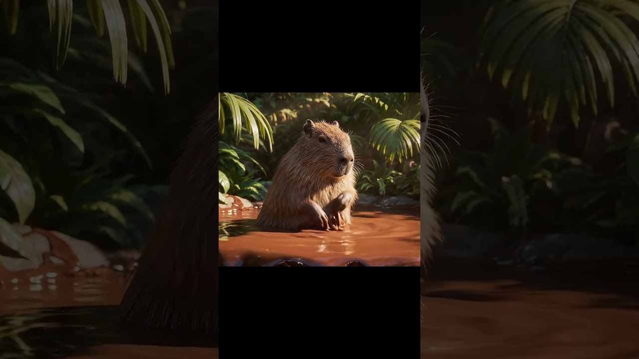 Cocoa Spring Serenity: Capybara Belly Wash in a Molten Chocolate Pool 