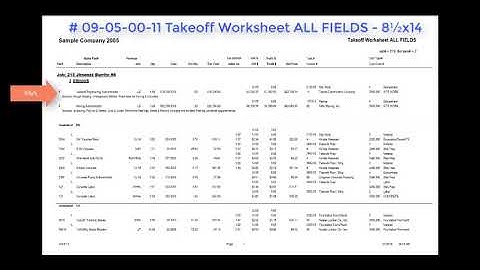 Sage 100 Report 09 05 00 11 Takeoff Worksheet All Fields