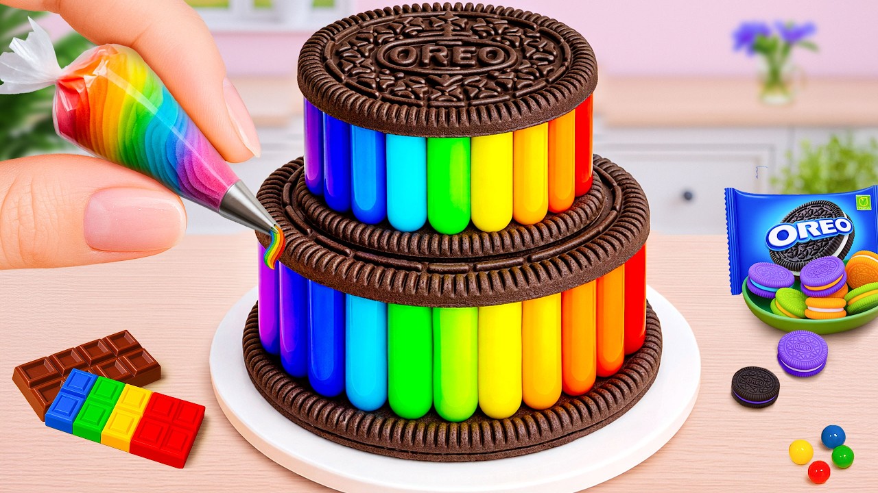 🍰 How To Cook Miniature Rainbow Oreo Jelly Cake Recipe 🌈 Satisfying Mini Cake Decorating and ASMR