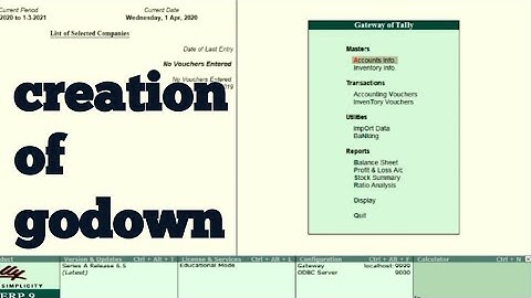 Creation of Godown in tally erp 9 in hindi