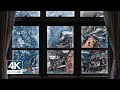 4K Winter Town With Snow Window View Relaxing Calming Ambience 