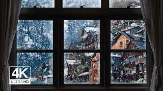 4K Winter town with snow window View - Relaxing, Calming, Ambience