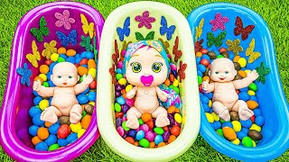 Satisfying Video Mixing Color Candy Mms In 3 Bathtubs Glitter Sticker And Rainbow Slime Cutting