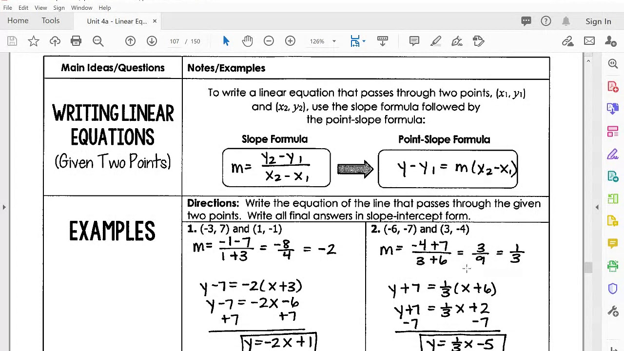 Writing Linear Equations Given Two Points - YouTube