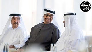 UAE President Sheikh Mohamed receives Hamad Al Sharqi and Saud Al Mualla