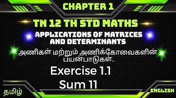 TN 12 th Maths  Chapter 1|| Exercise 1.1 sum 11|| Applications of matrices and determinants