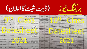 Matric Class Date Sheet 2021, 10th Class Date Sheet 2021, 9th Class Date Sheet 2021 Board Exams 2021