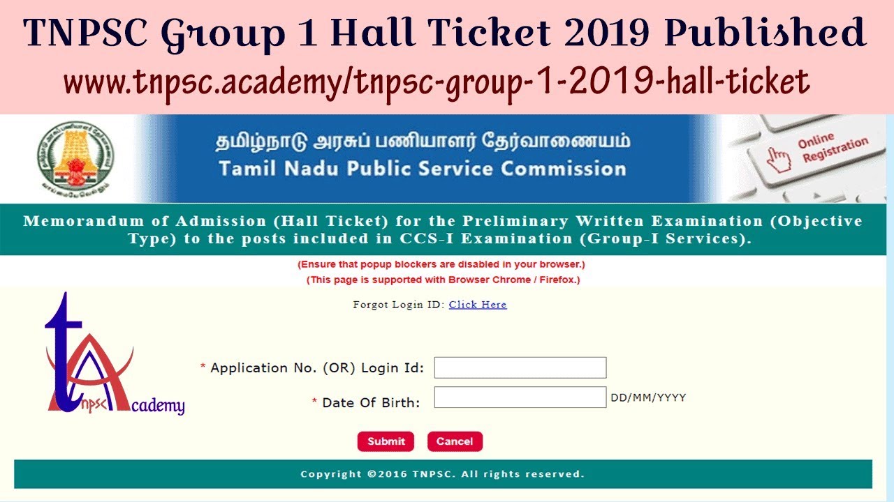 TNPSC Group 1 2019 Hall Ticket - PUBLISHED | TNPSC.Academy