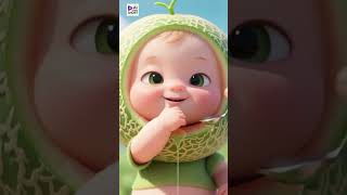 Adorable Melon Baby Sitting on the Table, Smiling Brightly While Waiting for a Sweet Bite