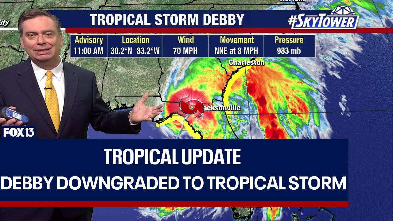 Debby downgraded to tropical storm - YouTube