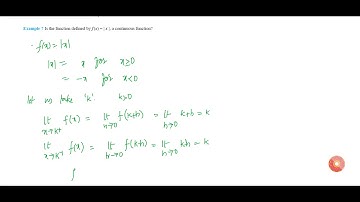 Is the function defined by `f(x)" "=" |x|"` , a continuous function?