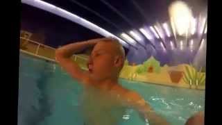 Cameron swims in the hotel
