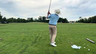 Working on wedge distances by opening and closing my stance. Open short, square med, closed longer.