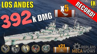 DAMAGE RECORD! Los Andes 5 Kills & 392k Damage | World of Warships Gameplay