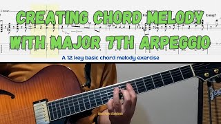 Chord melody easy idea with major 7th arpeggio over major 2-5-1\/12 keys 2 positions.
