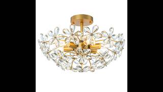 LOHOZOM Crystal Flower Semi Flush Mount Ceiling Light Bedroom Ceiling Light