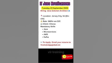 Java Solution Architect Job in Jersey City, NJ Sept 23, 2025