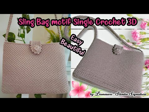 Merajut dompet kembung double crochet VV. 