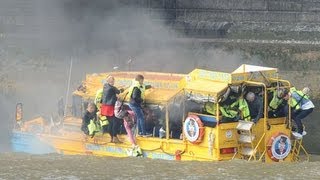 Duck boat on fire on river Thames