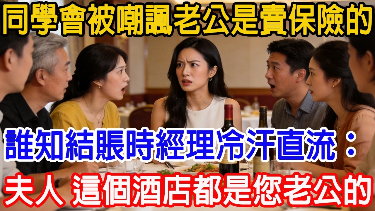 【一口氣看完】同學會被嘲諷老公是賣保險的，她們故意叫了最貴的酒等我出醜。誰知結賬時經理冷汗直流：這整座五星酒店都是您老公的，誰敢收錢？#正能量故事 #人情冷暖 #爽文 #霸道總裁 #故事樹洞 #青桐