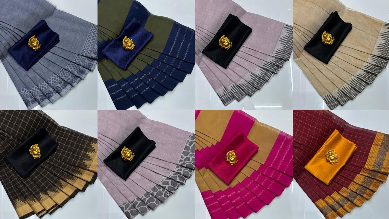 🎉 chettindu cotton checked sarees in 💕 sarees with blouse 750+$