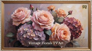 FRAME TV ART VINTAGE OIL PAINTING SCREENSAVER BACKGROUND FRAMED ELEGANT ROSES HYDRANGEA WALLPAPER 4K screenshot 5