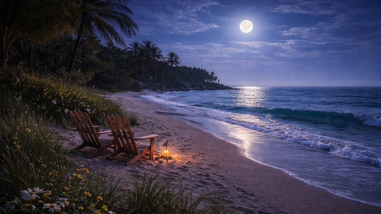 8 Hours Ocean Waves & Night Insects 🌙 Gentle Crickets & Calm White Noise for Sleep & Relaxation