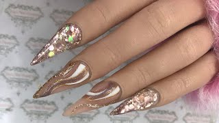 Swirl Abstract Nail Art - Trendy Nail Design made Easy - Acrylic with Gel Art - Beginner Friendly