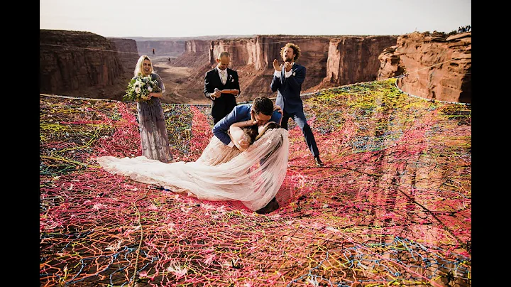Wedding on pentagon space net in Moab, Utah.