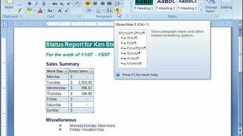 Word Tutorial Non-Printing Characters Microsoft Training Lesson 2.8