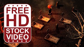 Free Stock Videos – Halloween scary pumpkins on gravestones fires burning dust particles haunted 3D screenshot 5