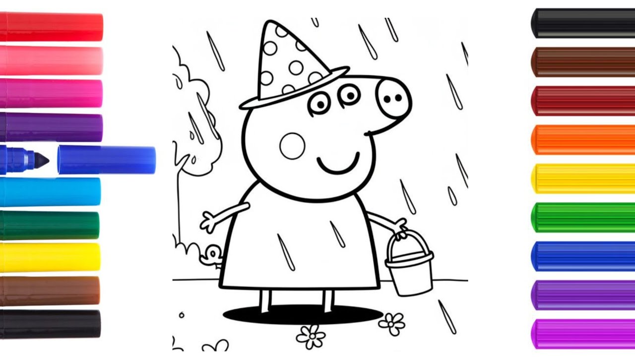 Раскраска «Свинка Пеппа под дождём» для детей / 