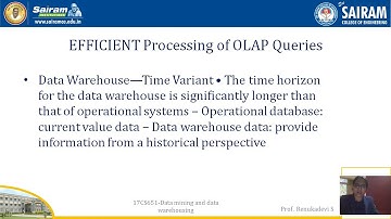 Lecture video 17CS651 Module2 EFFICIENT Processing of OLAP Queries  Dr Renukadevi S