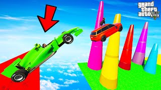 FRANKLIN TRIED IMPOSSIBLE COLOURFUL CONE ULTRA MEGA RAMP PARKOUR CHALLENGE GTA 5 | SHINCHAN and CHOP screenshot 5